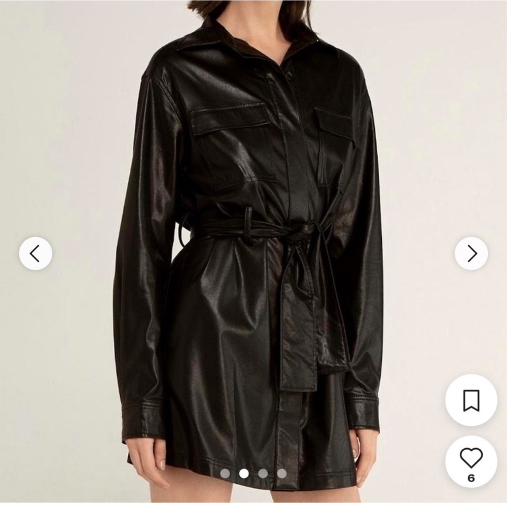 Faux Leather Women's Shirt Dress